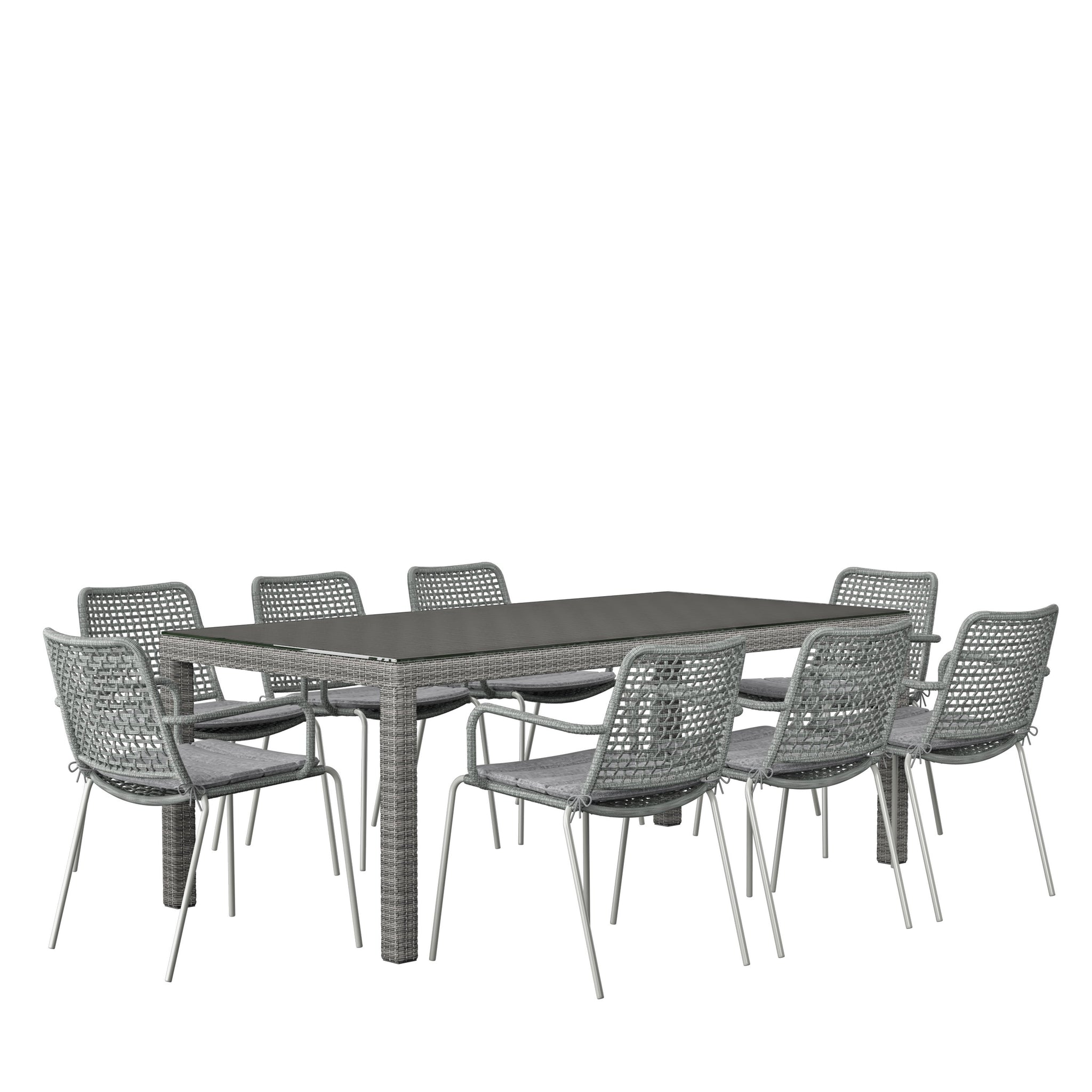 Singapore Wicker Table & 8 Oberon Grey Chairs With Cushions