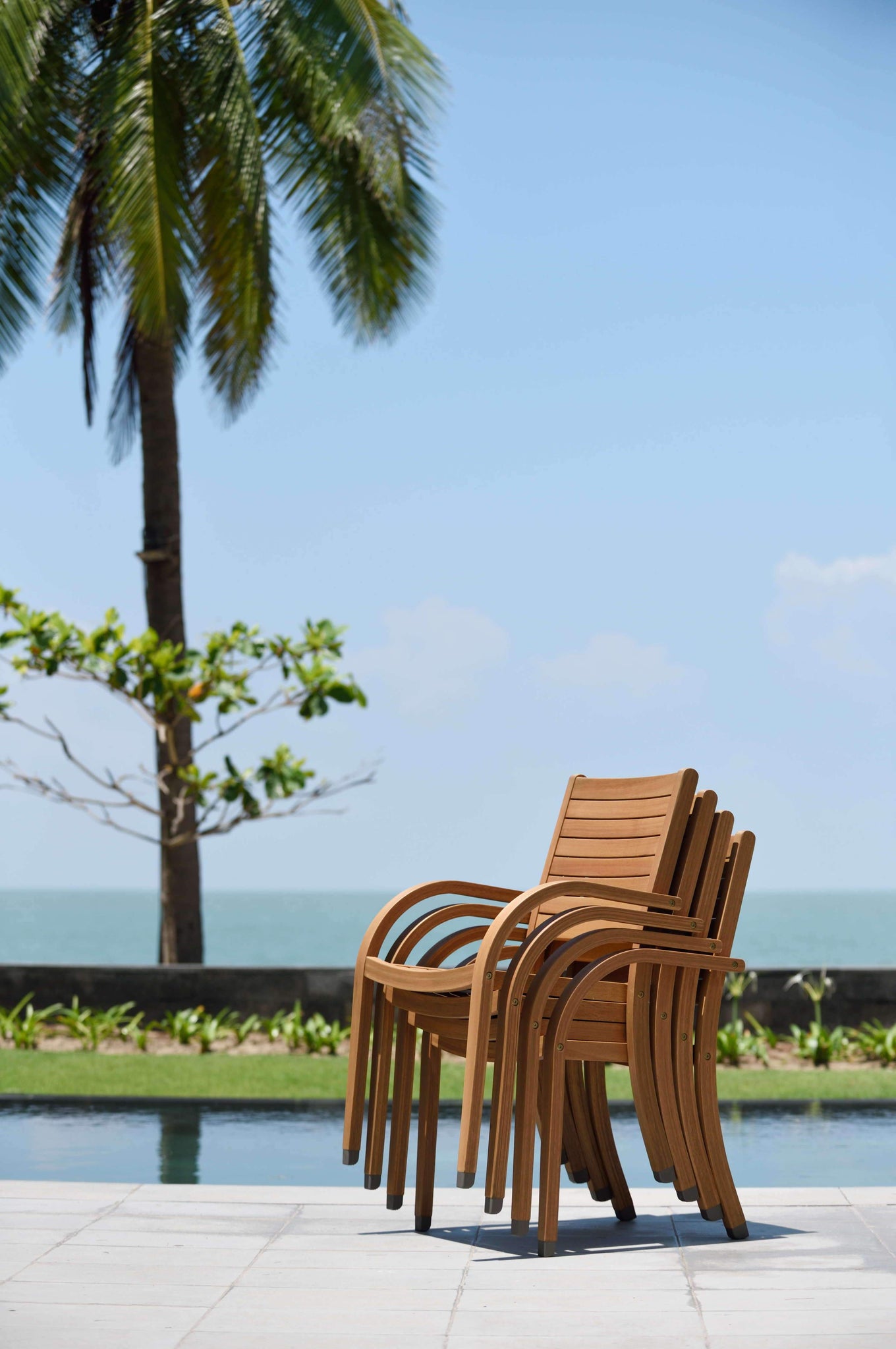 Orlando Rectangular Teak Finish Table & Catalina Stacking Armchair